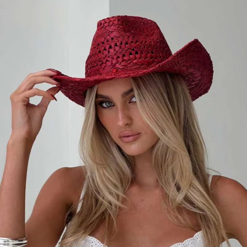 Chapeau de cowboy rouge peint  - Cowboy Hat Straw avis et prix