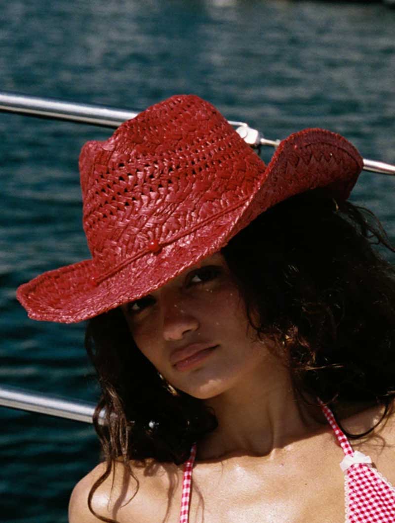 Chapeau de cowboy rouge peint  - Cowboy Hat Straw avis et prix